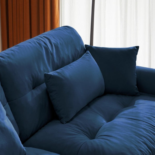 English Elm A Modular Velvet Sectional Sofa with Bolster Armrests and Plush Cloud Cushions Blue W714S01838