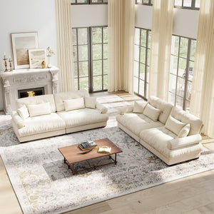 English Elm A Velvet Two Seat Sofa with Bolster Armrests Plush Cushions and Lumbar Pillows Included Cream W714S01840