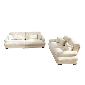 English Elm A Velvet Two Seat Sofa with Bolster Armrests Plush Cushions and Lumbar Pillows Included Cream W714S01840