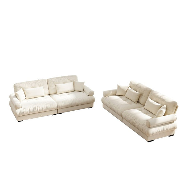 English Elm A Velvet Two Seat Sofa with Bolster Armrests Plush Cushions and Lumbar Pillows Included Cream W714S01840