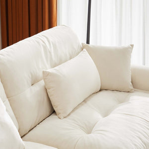 English Elm A Velvet Two Seat Sofa with Bolster Armrests Plush Cushions and Lumbar Pillows Included Cream W714S01840