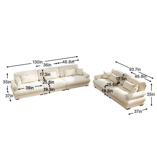 English Elm A Modular Velvet Sectional Sofa with Bolster Armrests and Plush Cloud Cushions Cream W714S01841