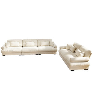 English Elm A Modular Velvet Sectional Sofa with Bolster Armrests and Plush Cloud Cushions Cream W714S01841