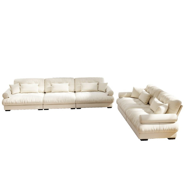 English Elm A Modular Velvet Sectional Sofa with Bolster Armrests and Plush Cloud Cushions Cream W714S01841