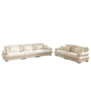 English Elm A Modular Velvet Sectional Sofa with Bolster Armrests and Plush Cloud Cushions Cream W714S01841
