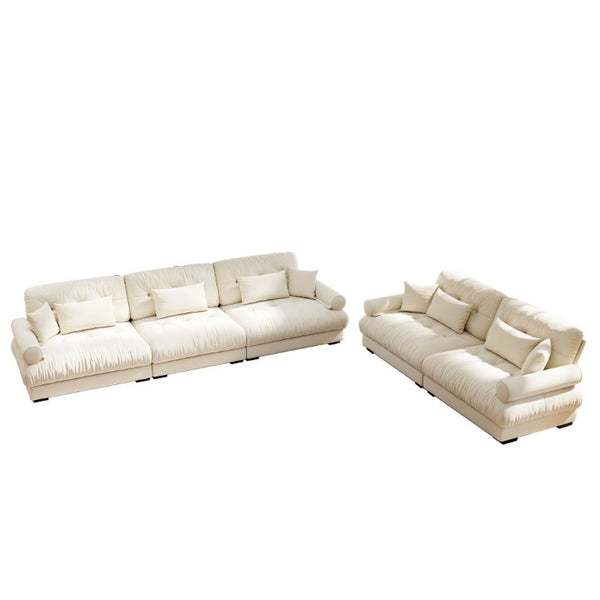 English Elm A Modular Velvet Sectional Sofa with Bolster Armrests and Plush Cloud Cushions Cream W714S01841