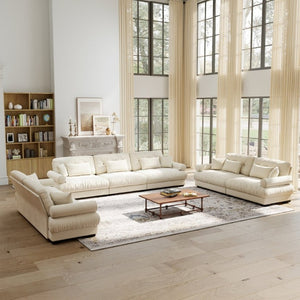 English Elm A Velvet Modular Sofa Set with Cloud Cushions and Bolster Armrests for Modern Living Cream W714S01842
