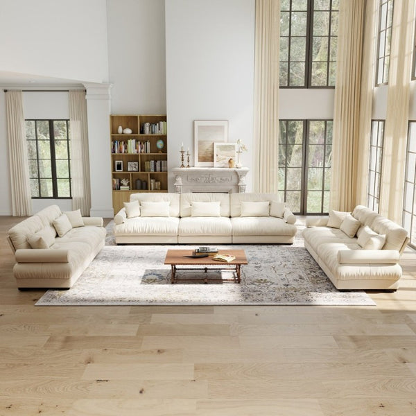 English Elm A Velvet Modular Sofa Set with Cloud Cushions and Bolster Armrests for Modern Living Cream W714S01842