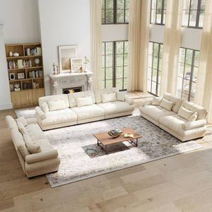 English Elm A Velvet Modular Sofa Set with Cloud Cushions and Bolster Armrests for Modern Living Cream W714S01842