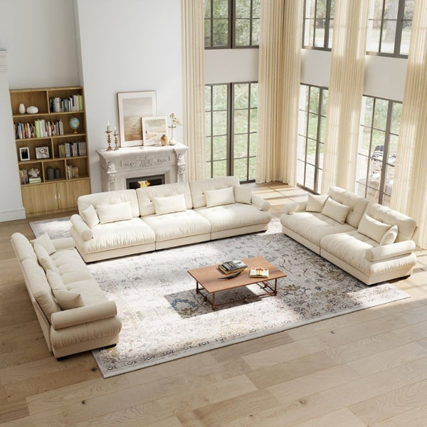 English Elm A Velvet Modular Sofa Set with Cloud Cushions and Bolster Armrests for Modern Living Cream W714S01842