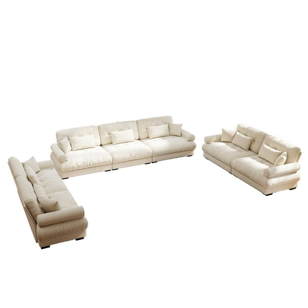 English Elm A Velvet Modular Sofa Set with Cloud Cushions and Bolster Armrests for Modern Living Cream W714S01842