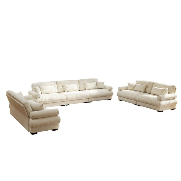 English Elm A Velvet Modular Sofa Set with Cloud Cushions and Bolster Armrests for Modern Living Cream W714S01842