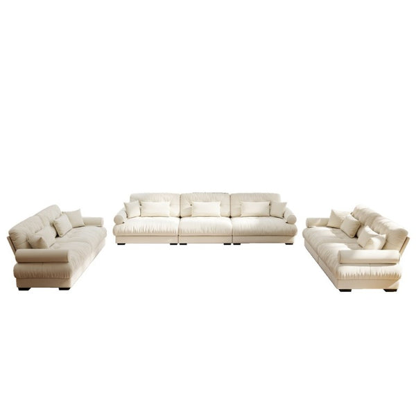 English Elm A Velvet Modular Sofa Set with Cloud Cushions and Bolster Armrests for Modern Living Cream W714S01842