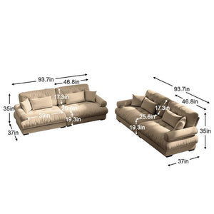 English Elm A Velvet Two Seat Sofa with Bolster Armrests Plush Cushions and Lumbar Pillows Included Camel W714S01843