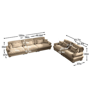 English Elm A Modular Velvet Sectional Sofa with Bolster Armrests and Plush Cloud Cushions Camel W714S01844