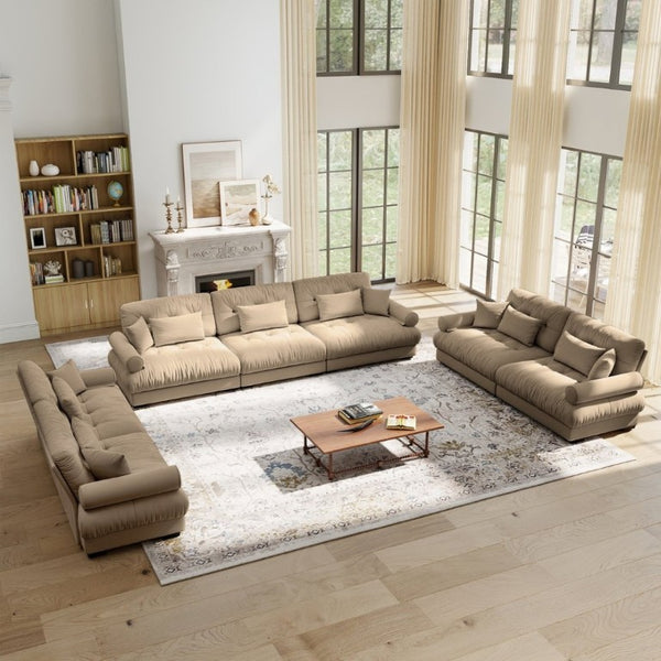English Elm A Velvet Modular Sofa Set with Cloud Cushions and Bolster Armrests for Modern Living Camel W714S01845