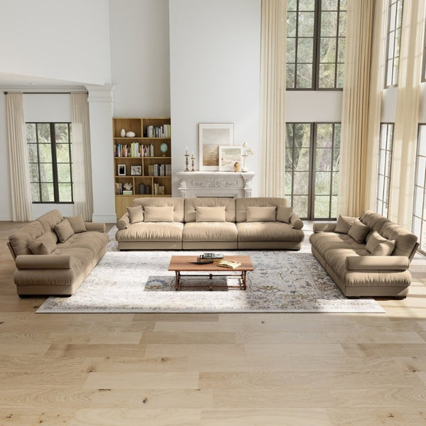 English Elm A Velvet Modular Sofa Set with Cloud Cushions and Bolster Armrests for Modern Living Camel W714S01845
