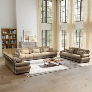English Elm A Velvet Modular Sofa Set with Cloud Cushions and Bolster Armrests for Modern Living Camel W714S01845