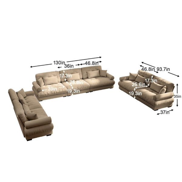 English Elm A Velvet Modular Sofa Set with Cloud Cushions and Bolster Armrests for Modern Living Camel W714S01845