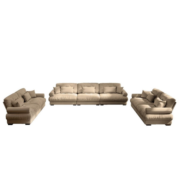 English Elm A Velvet Modular Sofa Set with Cloud Cushions and Bolster Armrests for Modern Living Camel W714S01845