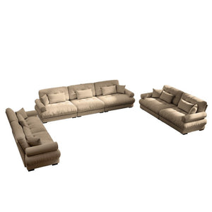 English Elm A Velvet Modular Sofa Set with Cloud Cushions and Bolster Armrests for Modern Living Camel W714S01845