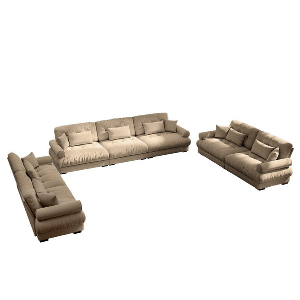 English Elm A Velvet Modular Sofa Set with Cloud Cushions and Bolster Armrests for Modern Living Camel W714S01845