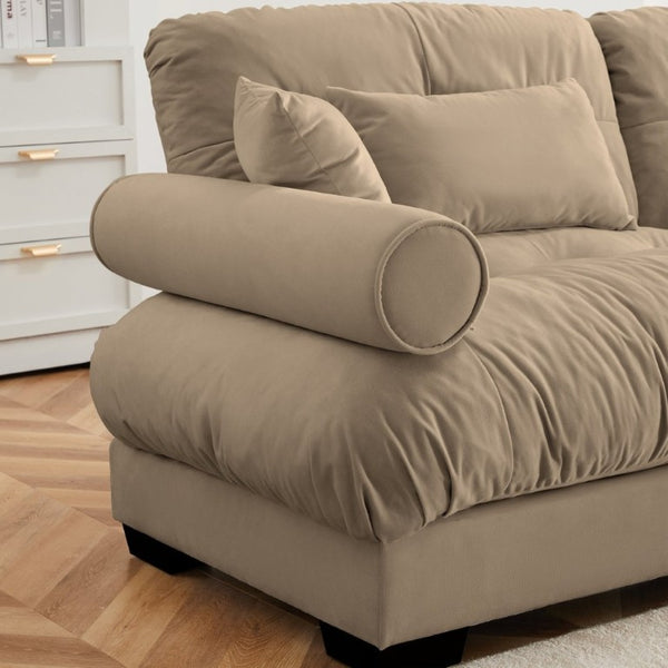English Elm A Velvet Modular Sofa Set with Cloud Cushions and Bolster Armrests for Modern Living Camel W714S01845