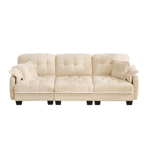 English Elm Chenille Cloud Sofa Three Seat Tufted Cushions Pom Trim Ergonomic Living Room Couch Cream Beige W714S01890