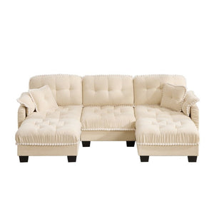English Elm Chenille U-Shaped Sectional Sofa with Tufted Cushions Pom-Pom Trim and Movable Ottoman Beige W714S01892