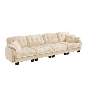 English Elm Chenille Cloud Sofa Quilted Tufted Cushions Pom-Pom Trim Four Seat Living Room Couch Beige W714S01893