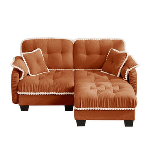 English Elm Chenille Cloud Loveseat Sectional with Tufted Cushions Pom Trim and Movable Ottoman Orange W714S01897
