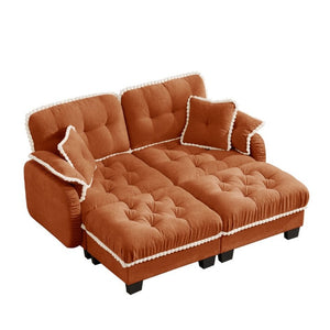 English Elm Chenille Cloud Loveseat with Tufted Cushions Pom-Pom Trim and Movable Ottoman Orange W714S01898