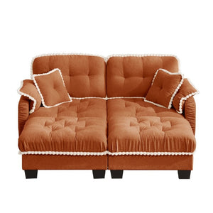 English Elm Chenille Cloud Loveseat with Tufted Cushions Pom-Pom Trim and Movable Ottoman Orange W714S01898