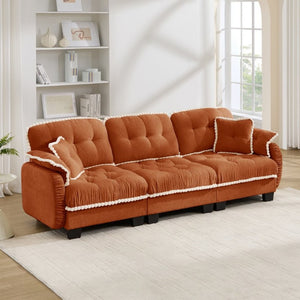 English Elm Chenille Cloud Sofa Three Seat Tufted Cushions Pom Trim Ergonomic Living Room Couch Orange W714S01899