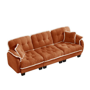 English Elm Chenille Cloud Sofa Three Seat Tufted Cushions Pom Trim Ergonomic Living Room Couch Orange W714S01899