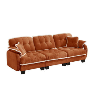 English Elm Chenille Cloud Sofa Three Seat Tufted Cushions Pom Trim Ergonomic Living Room Couch Orange W714S01899