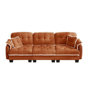 English Elm Chenille Cloud Sofa Three Seat Tufted Cushions Pom Trim Ergonomic Living Room Couch Orange W714S01899