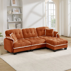 English Elm Chenille Cloud Sectional Sofa with Quilted Tufted Cushions and Movable Ottoman Lounge Seat Orange W714S01900