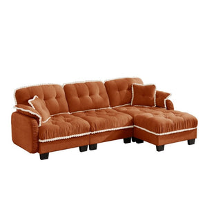 English Elm Chenille Cloud Sectional Sofa with Quilted Tufted Cushions and Movable Ottoman Lounge Seat Orange W714S01900