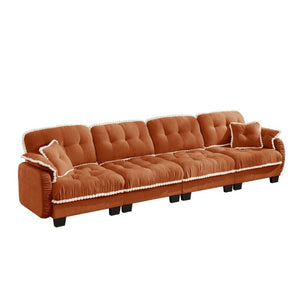 English Elm Chenille Cloud Sofa Quilted Tufted Cushions Pom-Pom Trim Four Seat Living Room Couch Orange W714S01902
