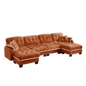 English Elm Chenille Cloud Sectional with Quilted Tufting Pom-Pom Accents and Versatile Ottoman Orange W714S01904