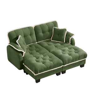 English Elm Chenille Cloud Loveseat with Tufted Cushions Pom-Pom Trim and Movable Ottoman Green W714S01907