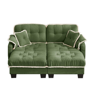 English Elm Chenille Cloud Loveseat with Tufted Cushions Pom-Pom Trim and Movable Ottoman Green W714S01907