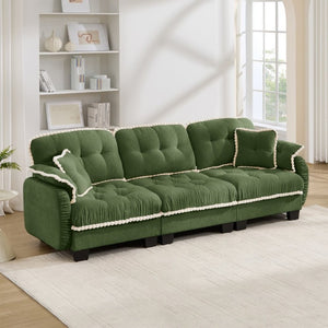English Elm Chenille Cloud Sofa Three Seat Tufted Cushions Pom Trim Ergonomic Living Room Couch Green W714S01908