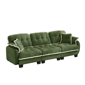 English Elm Chenille Cloud Sofa Three Seat Tufted Cushions Pom Trim Ergonomic Living Room Couch Green W714S01908