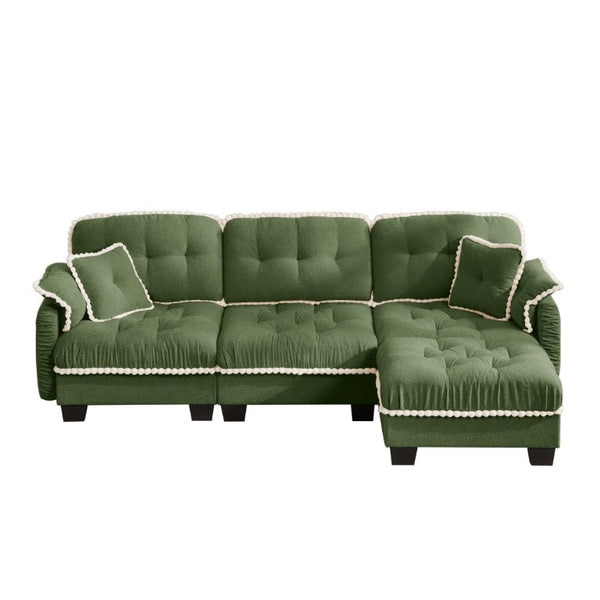 English Elm Chenille Cloud Sectional Sofa with Quilted Tufted Cushions and Movable Ottoman Lounge Seat Green W714S01909
