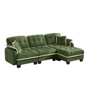 English Elm Chenille Cloud Sectional Sofa with Quilted Tufted Cushions and Movable Ottoman Lounge Seat Green W714S01909