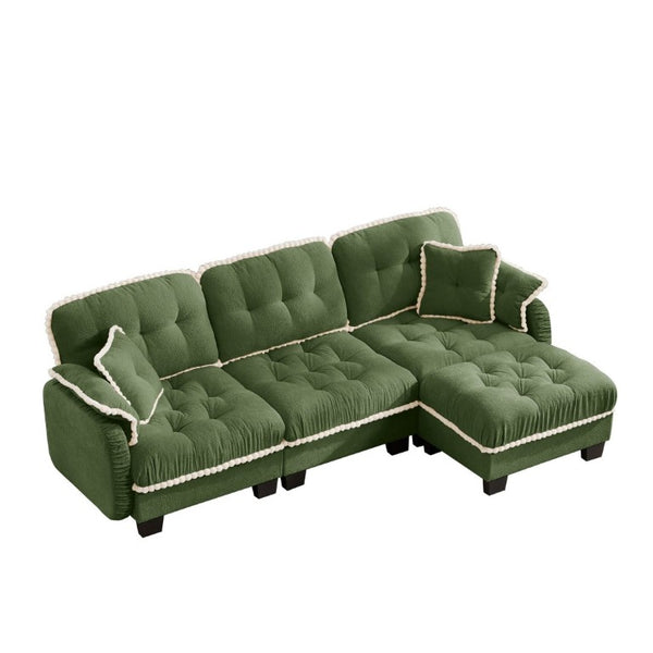 English Elm Chenille Cloud Sectional Sofa with Quilted Tufted Cushions and Movable Ottoman Lounge Seat Green W714S01909