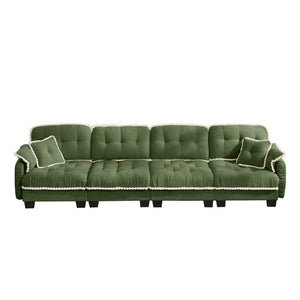 English Elm Chenille Cloud Sofa Quilted Tufted Cushions Pom-Pom Trim Four Seat Living Room Couch Green W714S01911