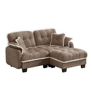 English Elm Chenille Cloud Loveseat Sectional with Tufted Cushions Pom Trim and Movable Ottoman Brown W714S01915
